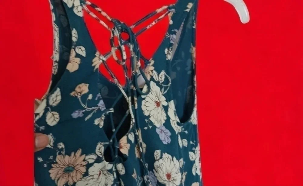 Forever 21 floral dress laced back size small teal color - Picture 7 of 7